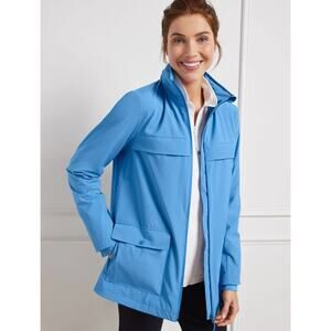 NWT Talbots Hooded Jacket Water-Resistant Full Zip Flap Front Blue Size Small